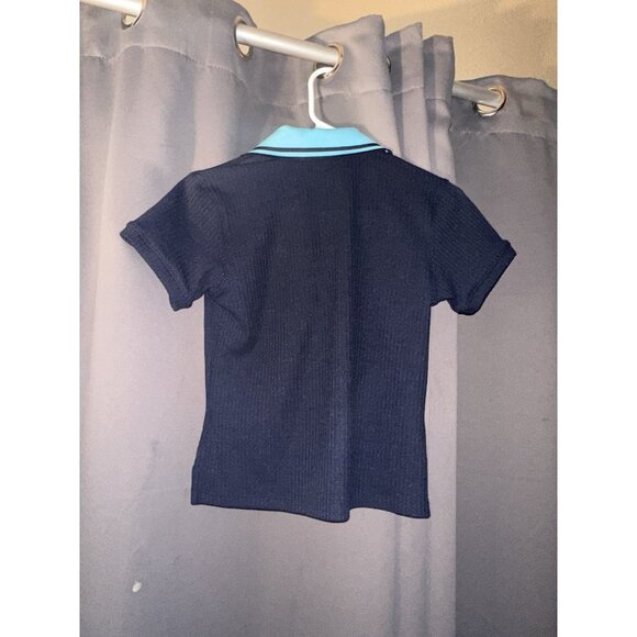 NWT Lady Hagen Navy Blue Ribbed Polo Top with Light Blue Collar - XS - Picture 2 of 3